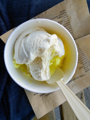 Vanilla ice cream and lemon sorbet from Kilwin's of Petoskey